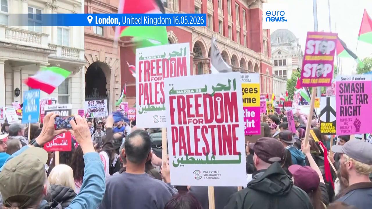 Video thumbnail for London police out in force as tens of thousands attend rival rallies