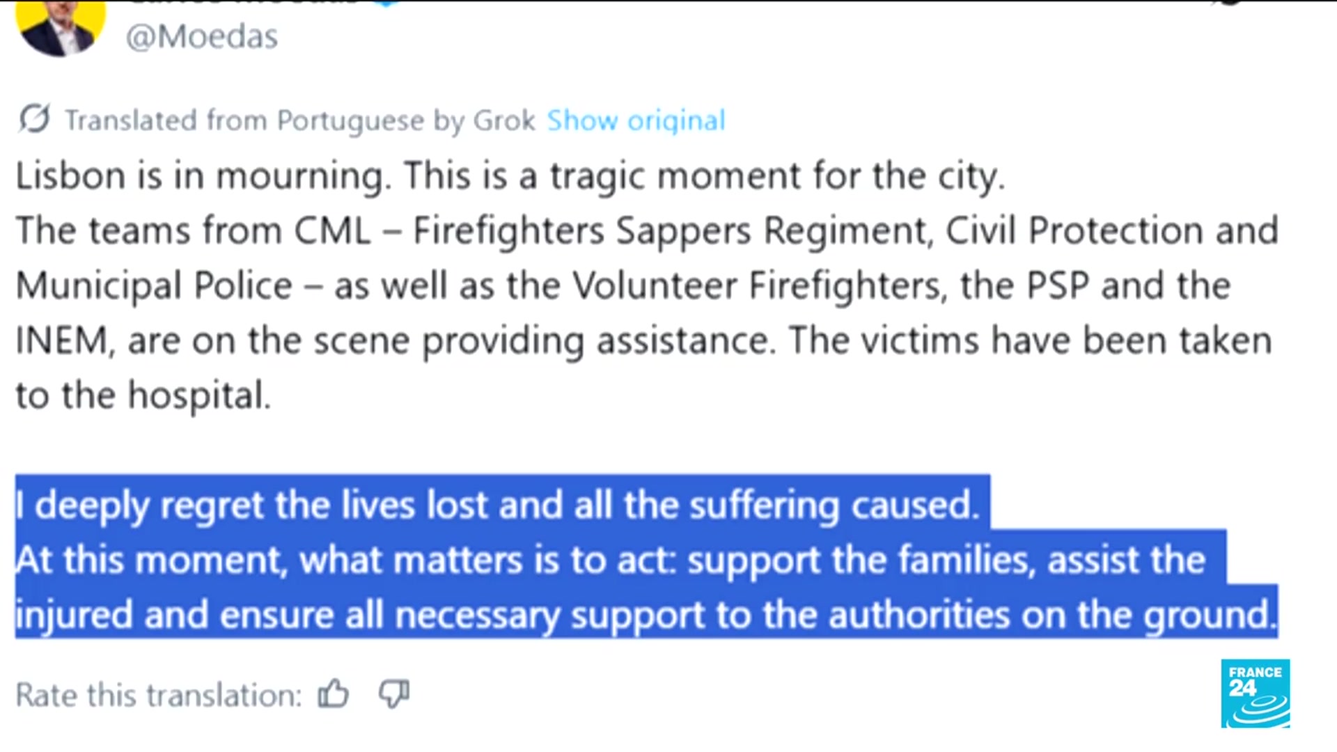 'Video thumbnail for Portugal holds day of mourning after deadly Lisbon funicular crash'