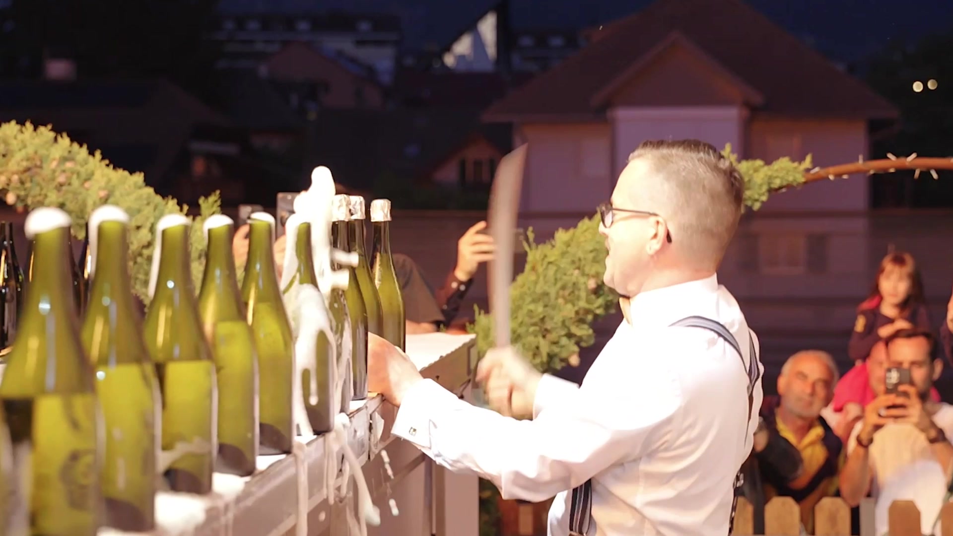Video thumbnail for Most champagne/sparkling wine bottles sabered in one minute - 91 by Mirko Rainer
