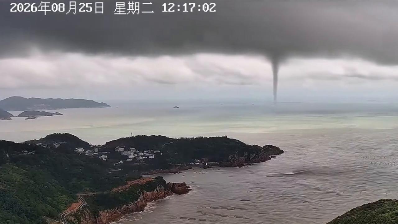 Video thumbnail for China: Massive waterspout connects sea and clouds before rapidly vanishing in China.