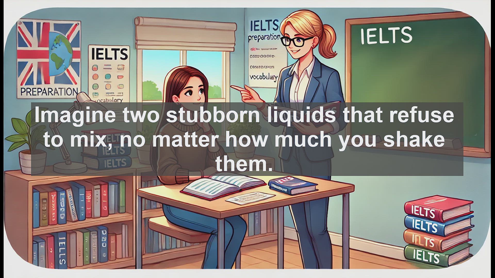 'Video thumbnail for 5000 Must Know IELTS 8.0 Vocabulary - Immiscible: Boost Your IELTS Score with This Scientific Term'