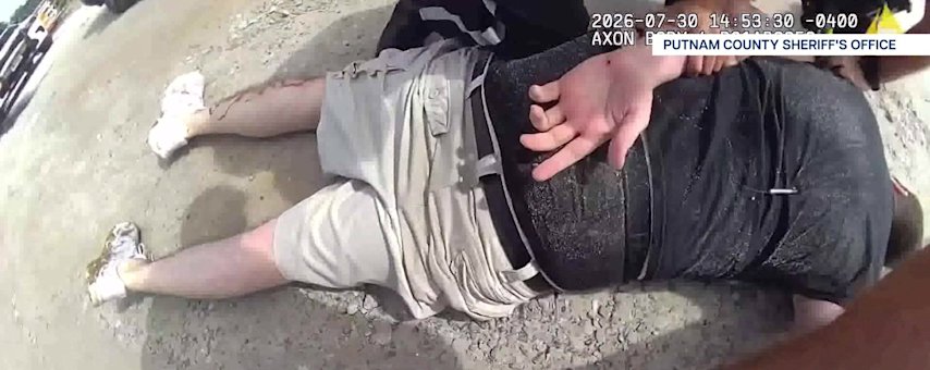 Video thumbnail for Bodycam footage shows police take down suspect in Carmel post office stabbing