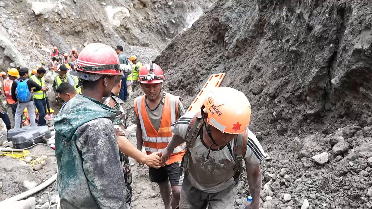 Video thumbnail for Nepal: Rescue operations continue for workers trapped in Nepal hydroelectric tunnel.