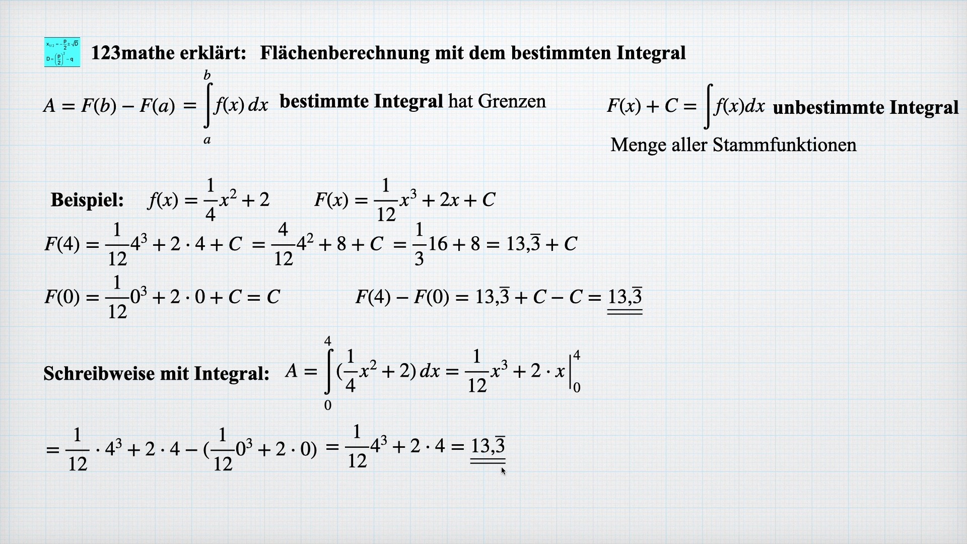 'Video thumbnail for Bestimmtes Integral berechnen'