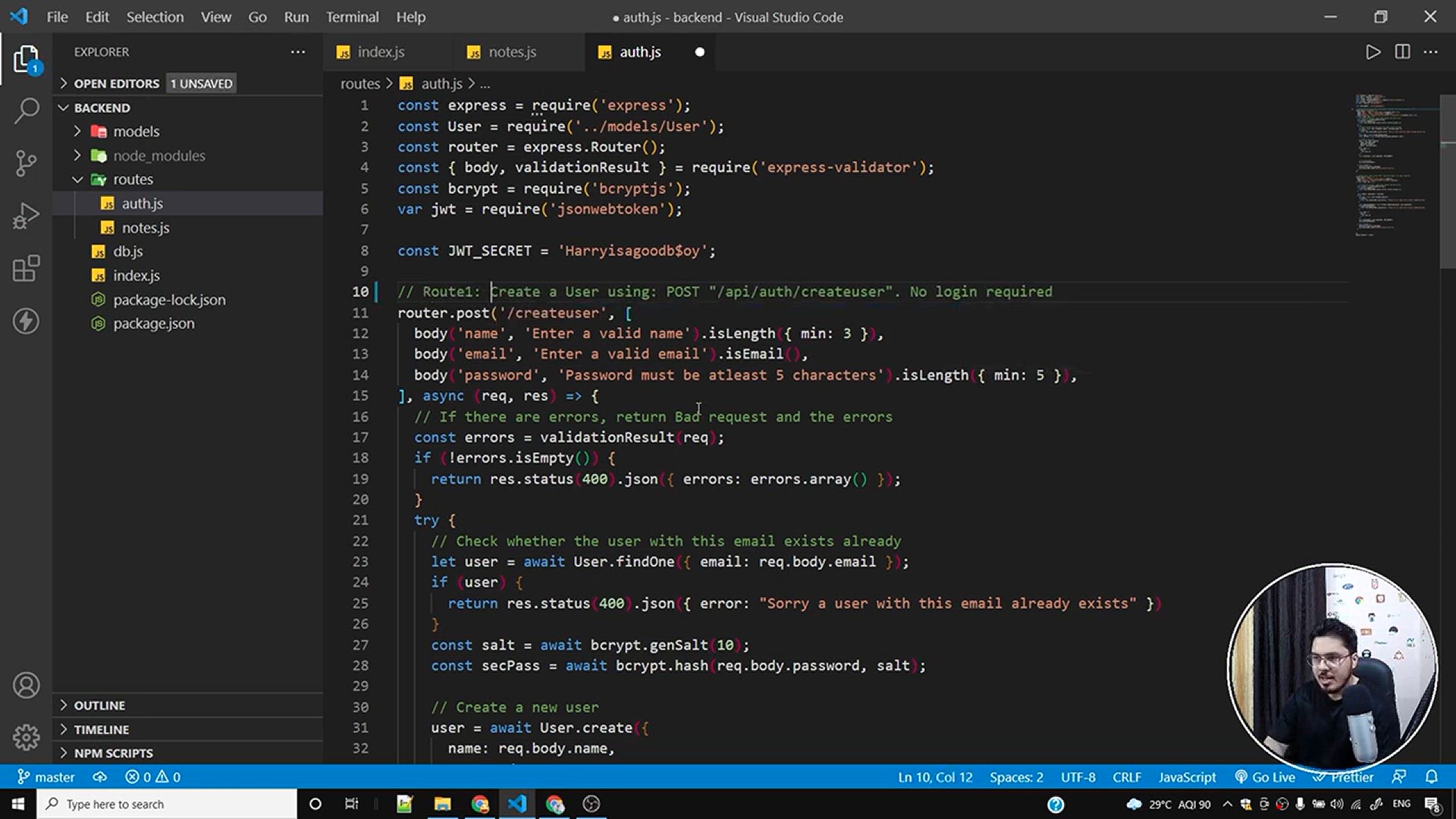 'Video thumbnail for Creating a middleware to decode user from a JWT _ Complete React Course in Hindi #51'