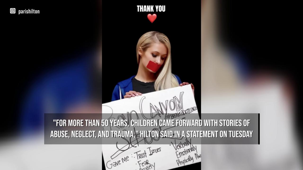 Video thumbnail for Paris Hilton reacts to closure of school where she claims she was abused.