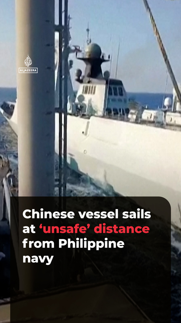 Video thumbnail for Chinese vessel sails at ‘unsafe’ distance from Philippine navy.