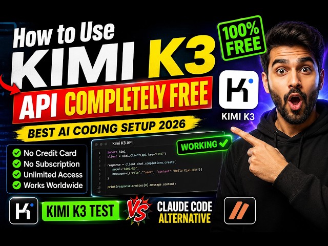 Video thumbnail for How to Use Kimi K3 API Completely FREE & UNLIMITED in VSCode Using TokenRouter Official Offer