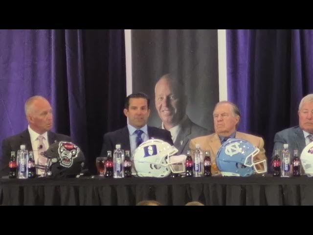Video thumbnail for #UNC's Bill Belichick, N.C. State's Dave Doeren and Duke's Manny Diaz during Q&A at Pigskin Preview