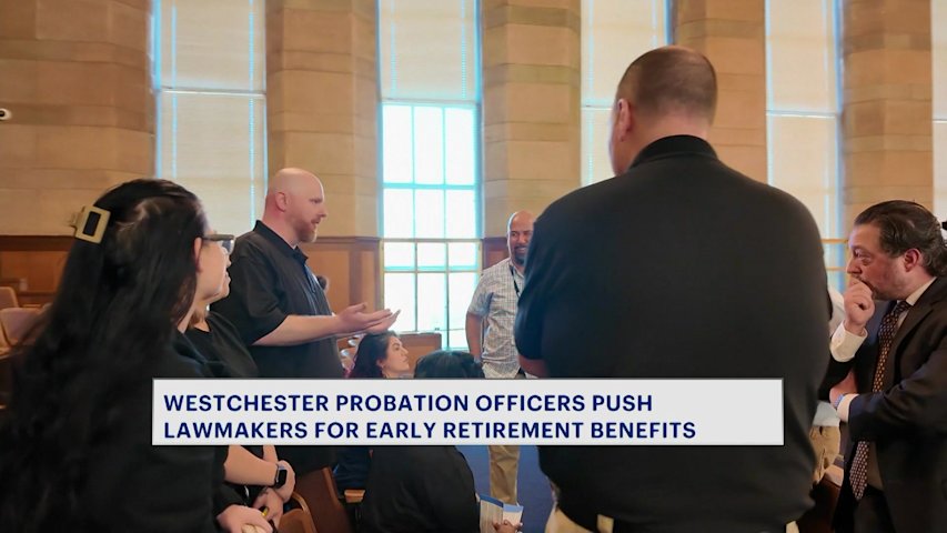Video thumbnail for Westchester probation officers push for 25-year retirement benefit at county meeting