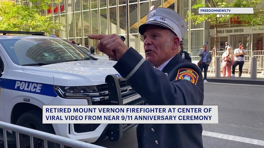 Video thumbnail for Retired Mount Vernon firefighter defends outburst at protesters near 9/11 anniversary ceremony