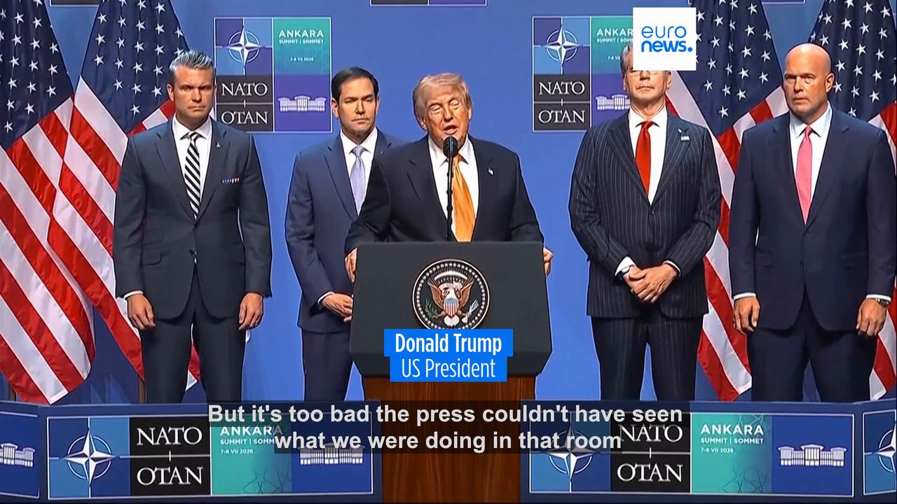 Video thumbnail for Trump tempers fury with allies and ends 'tremendously successful' NATO summit on high note