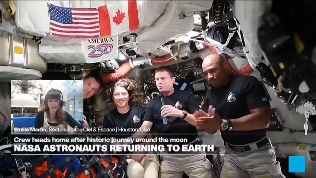 Video thumbnail for 'Moving moment' as Artemis II crew flies farther than humans have ever gone before