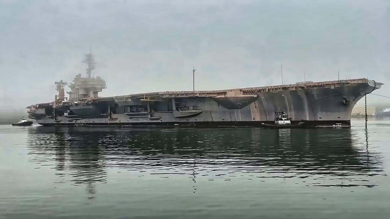 'Video thumbnail for USS Kitty Hawk Gets Tugged To The Graveyard'