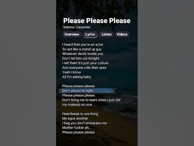 Video thumbnail for Please Please Please - Sabrina Carpenter (Lyrics) #pleasepleaseplease #sabrinacarpenter #lyrics