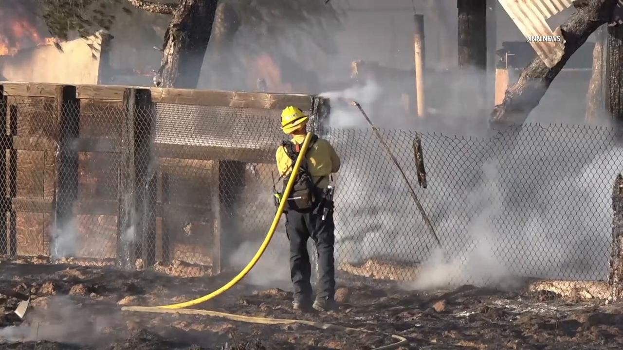 Video thumbnail for US, Los Angeles: Perris Wind-driven Placentia Wildfire Destroys Several Buildings.