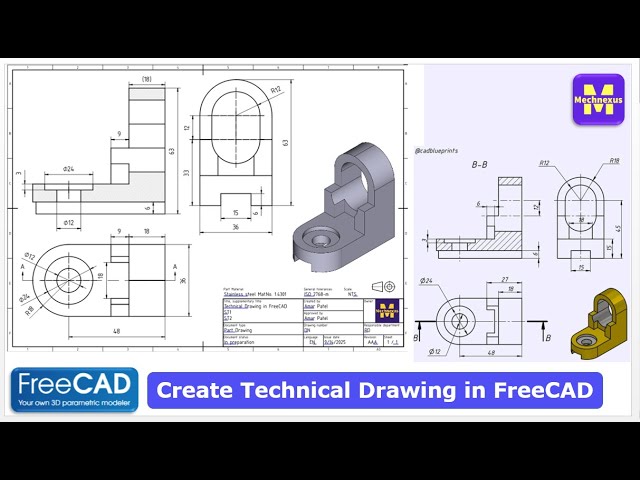 Video thumbnail for FreeCAD Technical Drawing Tutorial | FreeCAD Tutorial | FreeCAD Drawing | Mechnexus |