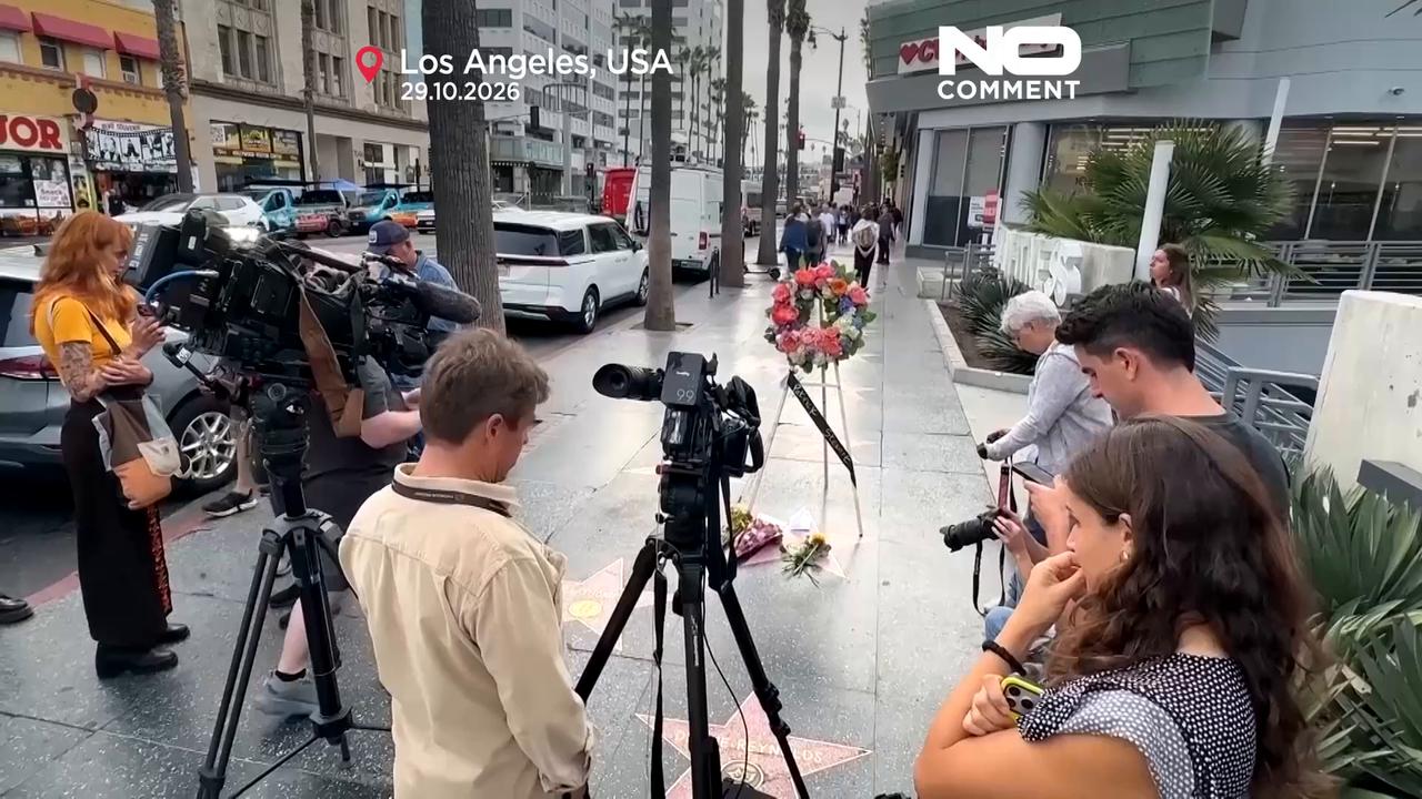 Video thumbnail for US: flowers laid at Patrick Stewart's Hollywood star after his death