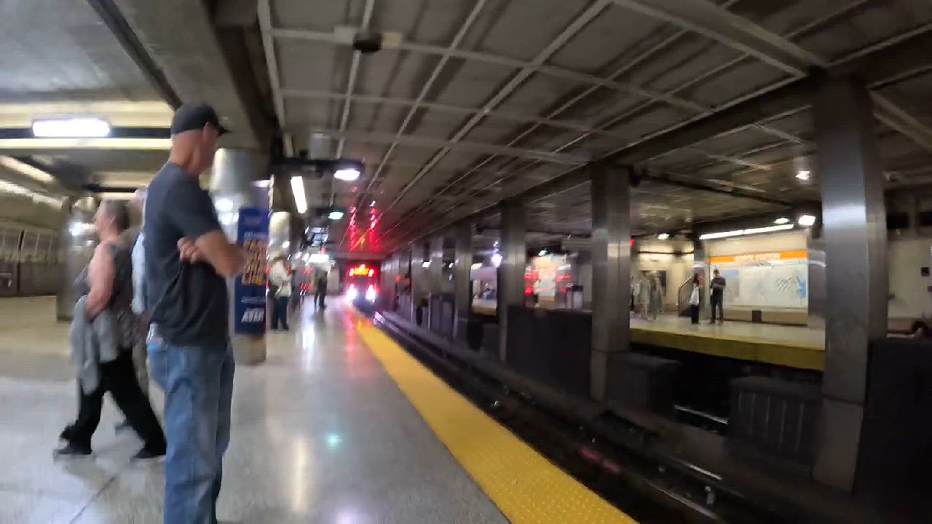 'Video thumbnail for CLOSE UP Look 🟧Orange Line T MBTA Train🟧 pulls into NORTH STATION in Boston'