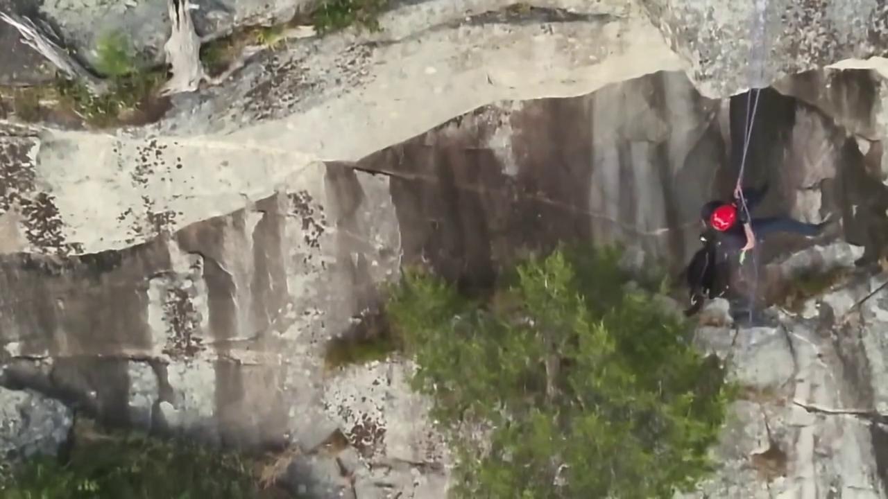 Video thumbnail for US: Checking His Phone While Stranded 260 Feet Up Cliff During High Risk Mount Yonah Rescue.