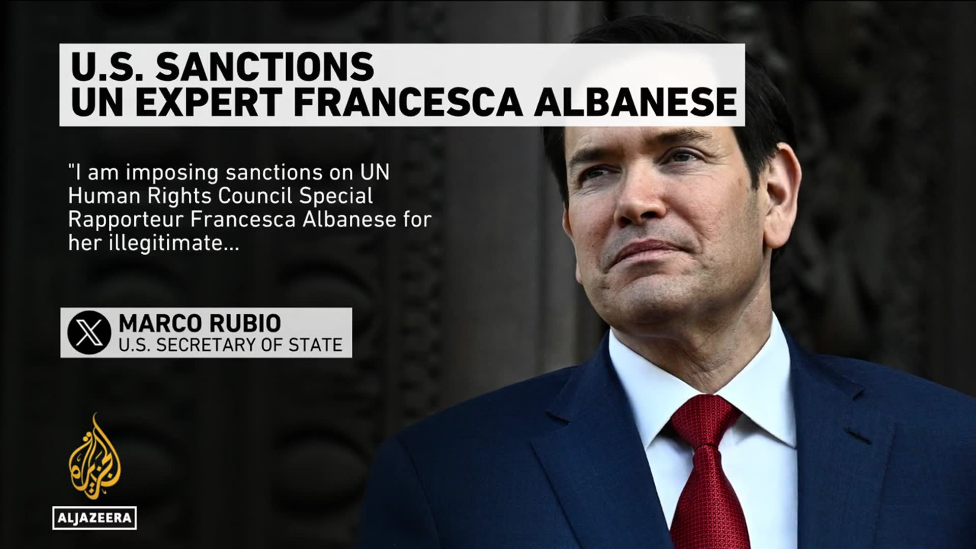'Video thumbnail for US sanctions UN expert Albanese over Gaza reporting'