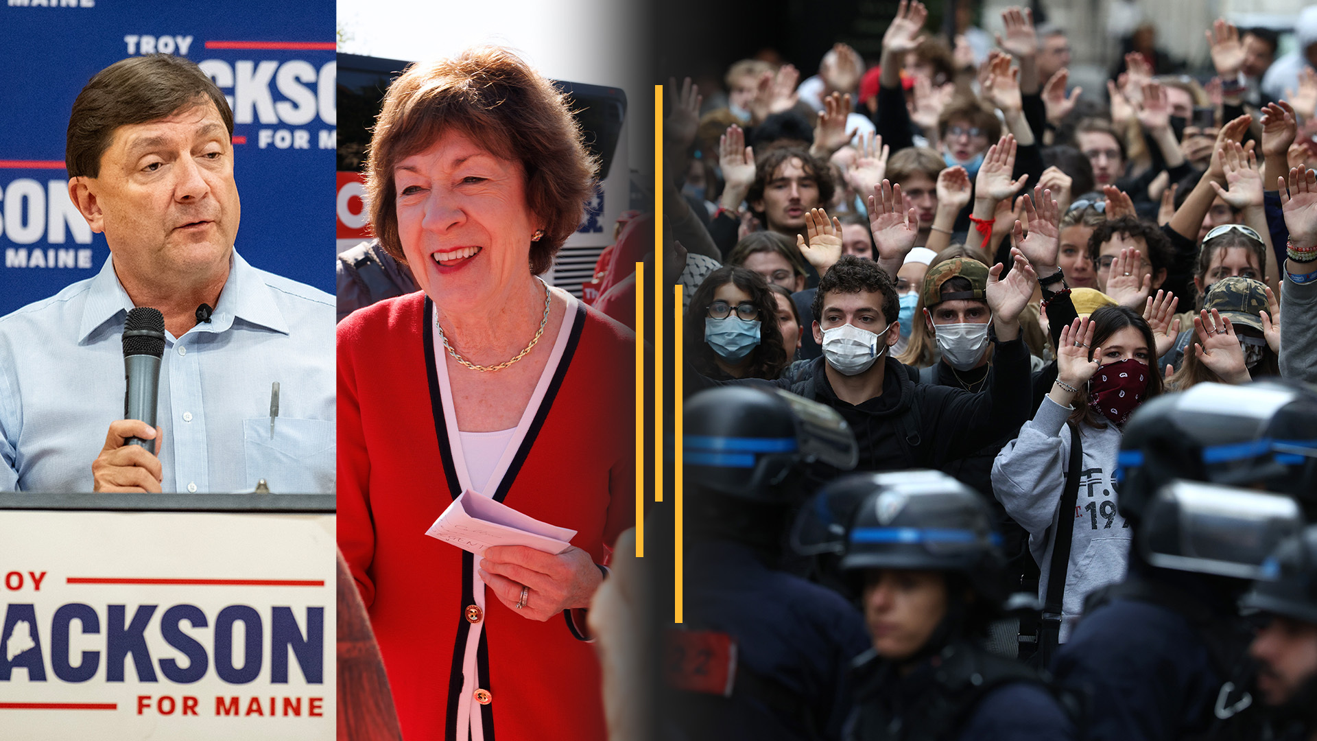 Video thumbnail for Maine Senate debate centers on Trump; Student protests sweep across France
