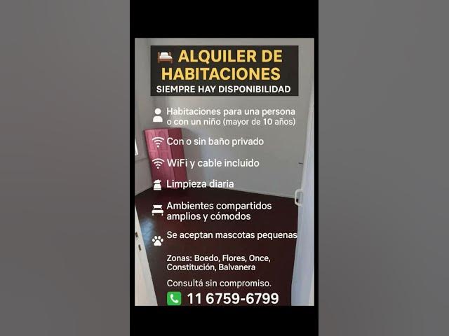 Video thumbnail for hoteles familiares habitaciones disponibles por mes 5 Sucursales capital federal con y sin baño priv