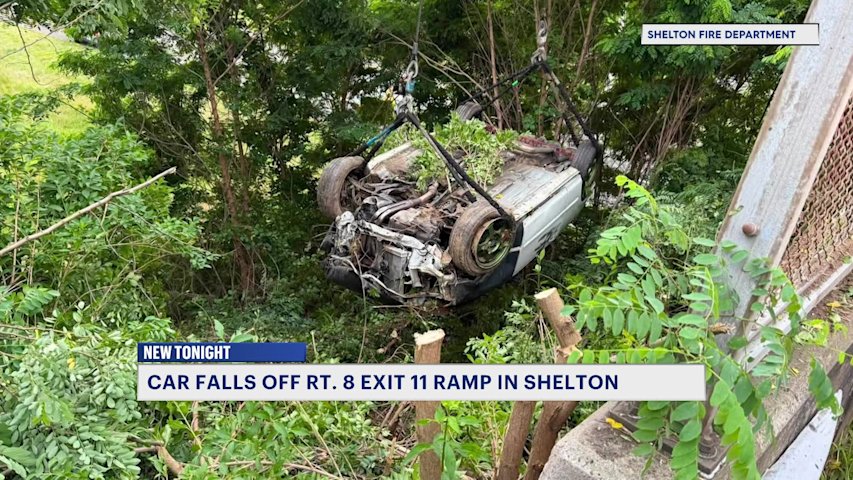 Video thumbnail for Fire: 1 person injured after car rolls off of Route 8 ramp in Shelton