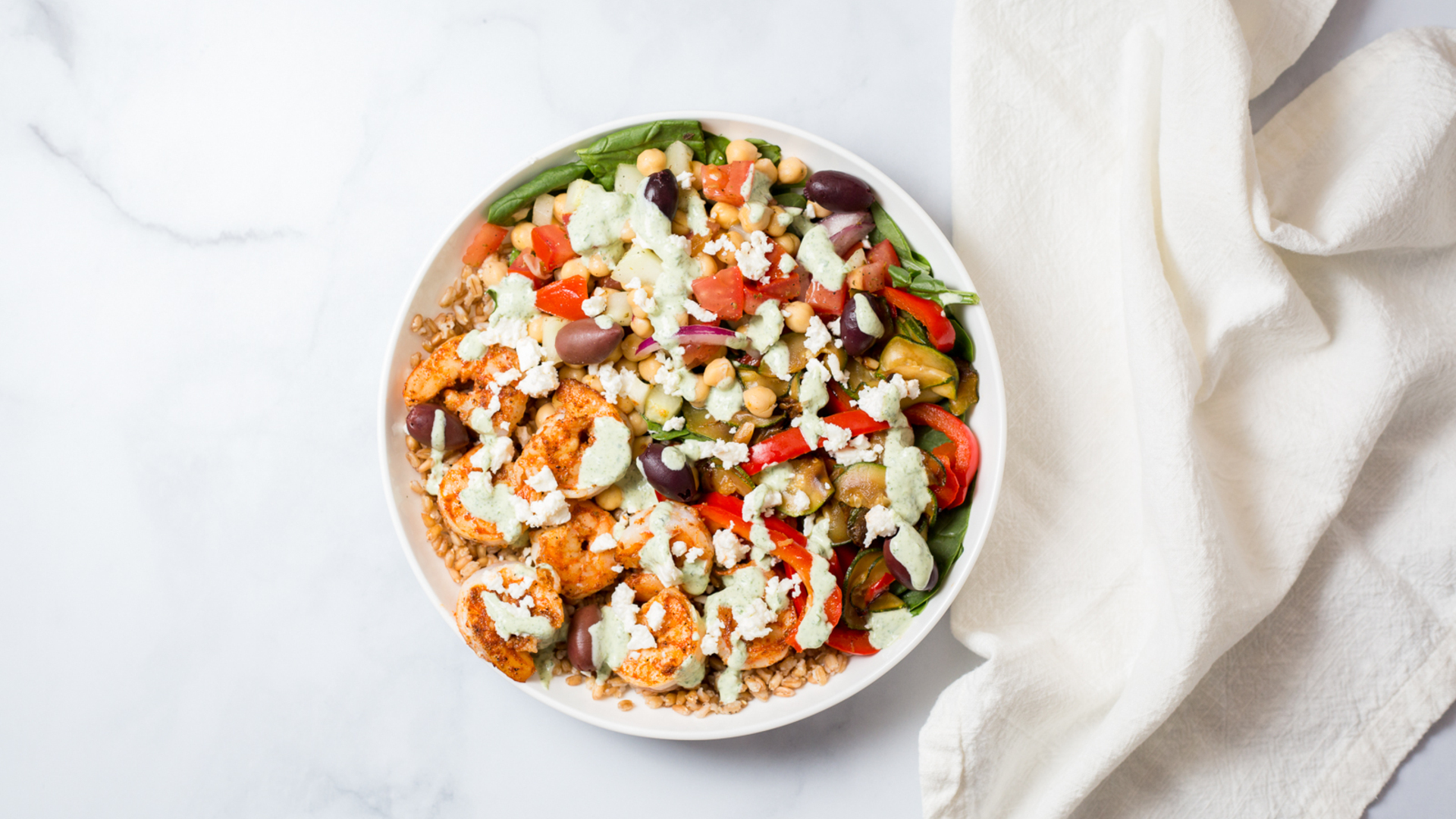 Video thumbnail for This Colorful Shrimp Bowl Is Loaded With Mediterranean Flavor