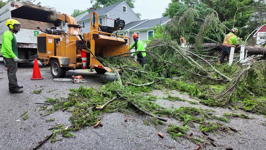 Video thumbnail for Storm brings down multiple trees, causes power outages in Hastings-on-Hudson