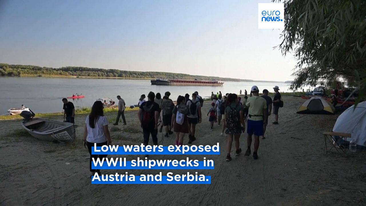 Video thumbnail for Drought exposes fossils and wartime shipwrecks along Danube River