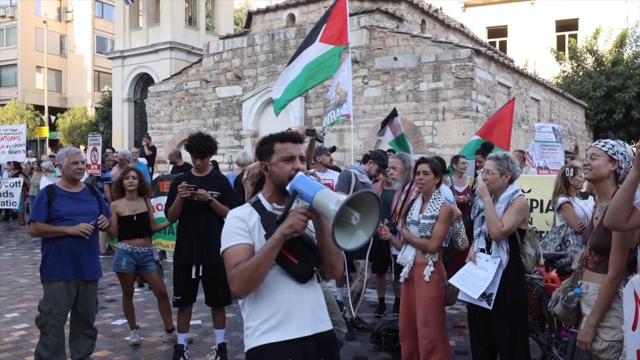 Video thumbnail for Greece: Pro-Palestine demonstrators rally in Greek capital.
