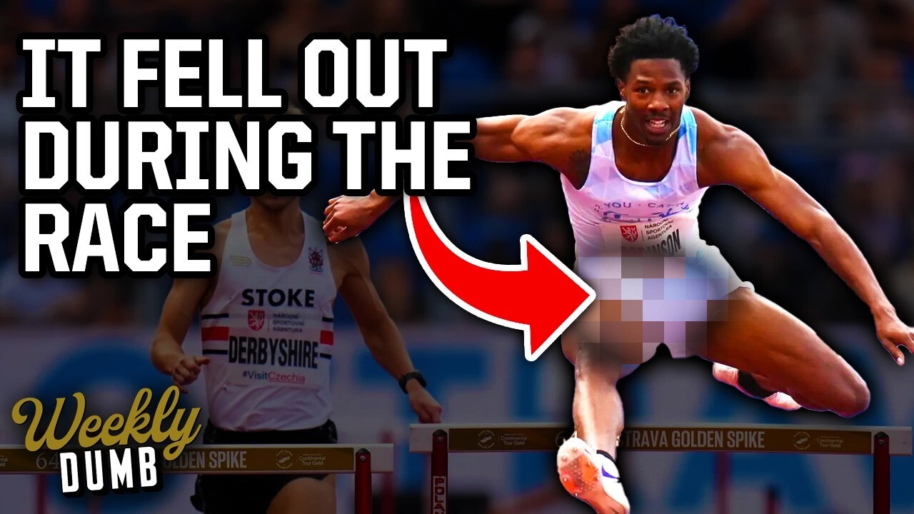 Video thumbnail for Sprinter wins race despite huge wardrobe malfunction & Twins fan makes amazing catch | Weekly Dumb