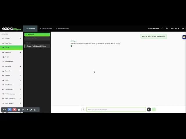 Ask AI inside Ezoic Analytics