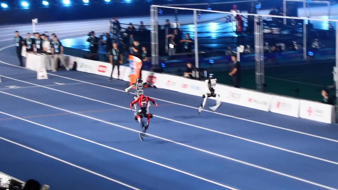 Video thumbnail for China: Chinese humanoid robot beats Usain Bolt’s 100-meter record in test run.