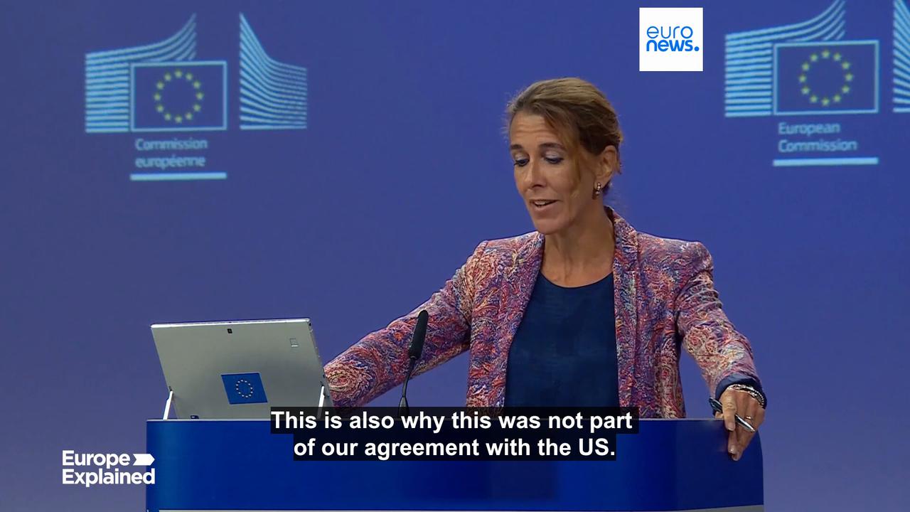 'Video thumbnail for EU defends sovereign right to regulate tech against Trump's latest tariff threat'