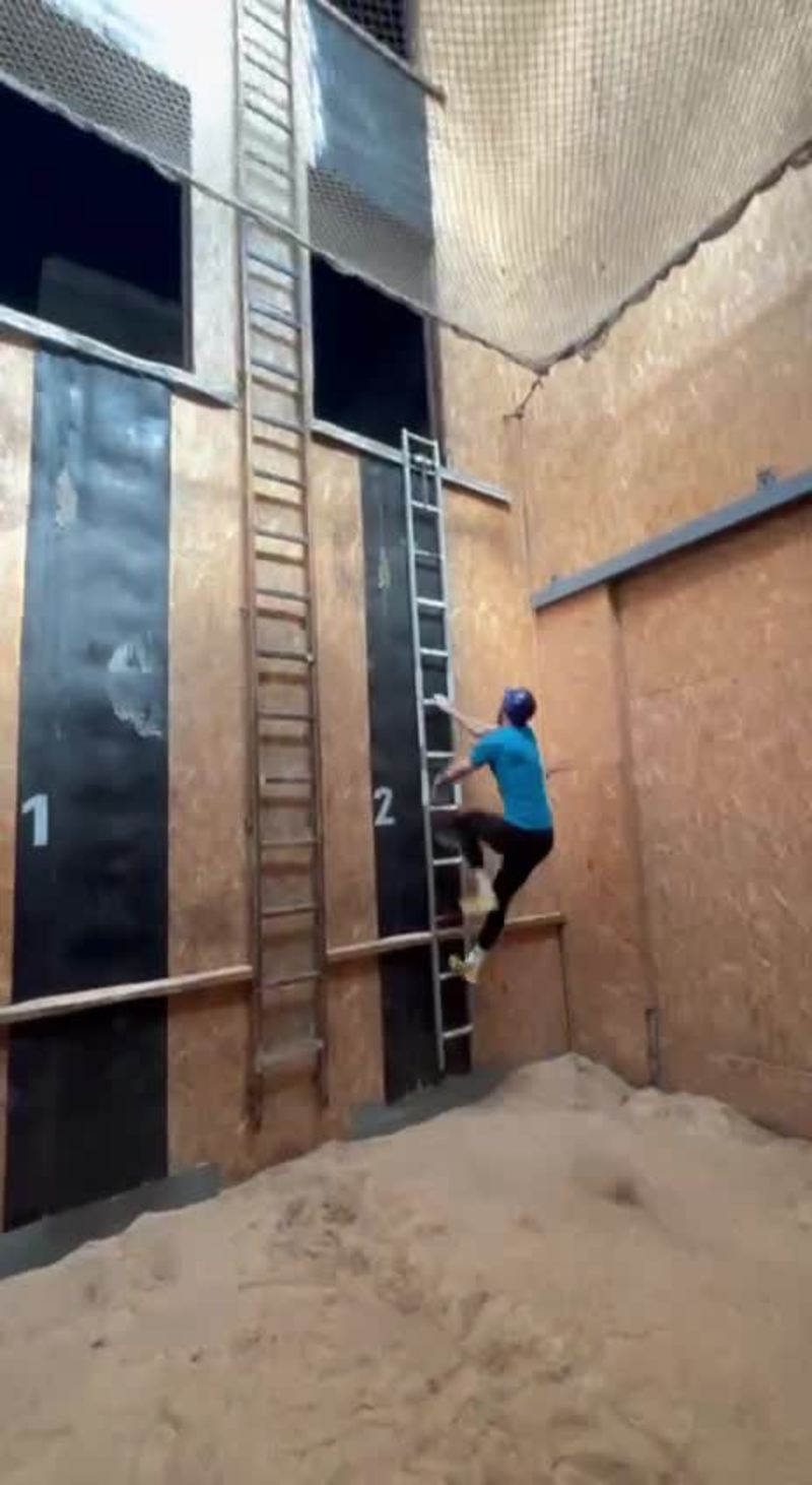 Video thumbnail for Firefighter Sport Ladder Drill in Indoor Training Tower