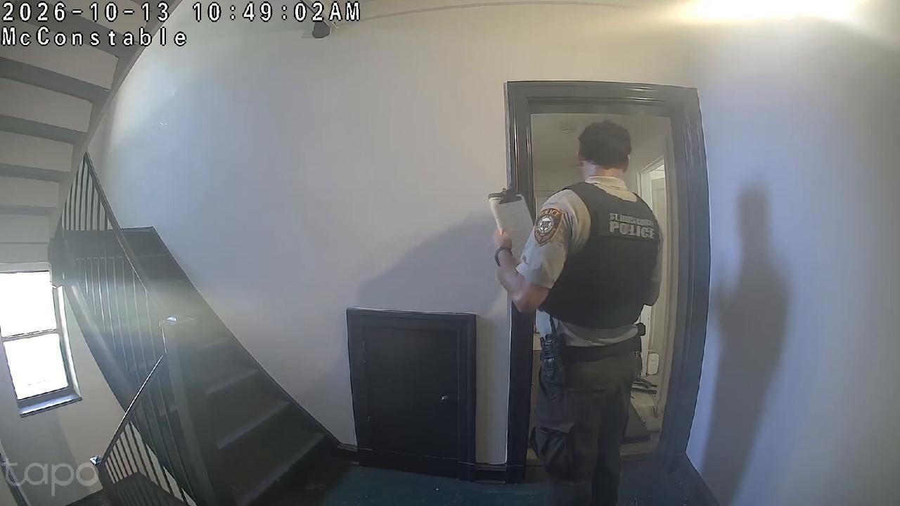 Video thumbnail for US: Apartment Door Suddenly Falls Inward as Police Officer Knocks.