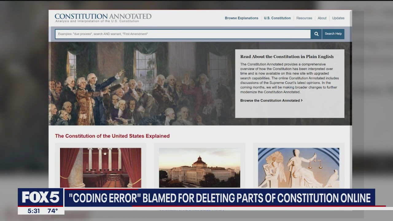'Video thumbnail for 'Coding error' blamed for deleting parts of US Constitution online'