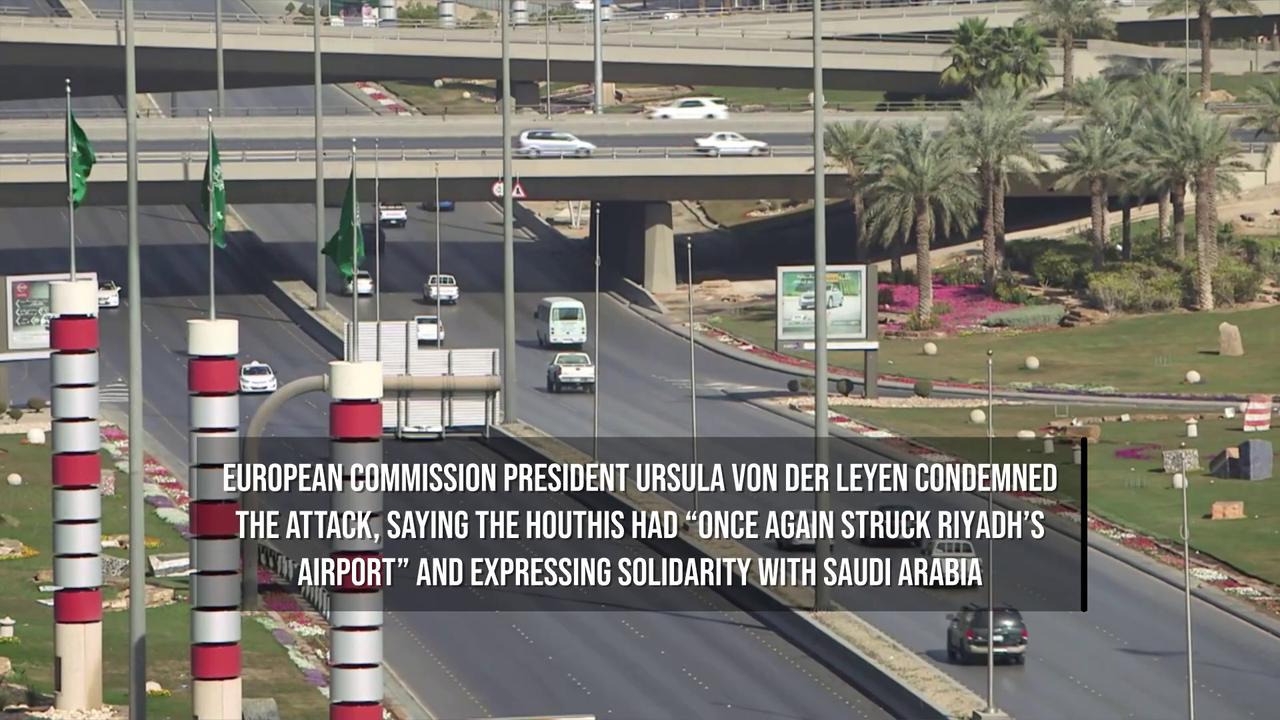 Video thumbnail for Houthis Claim Deadly Attack on Riyadh Airport as Flights Are Suspended.