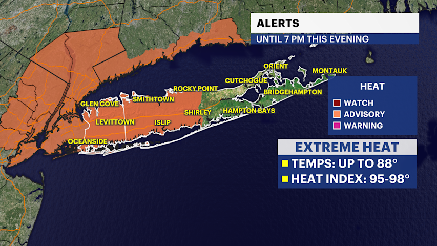 Video thumbnail for Heat Alert: Temperatures will feel near 100 degrees today, pairing with a chance for afternoon storms on Long Island