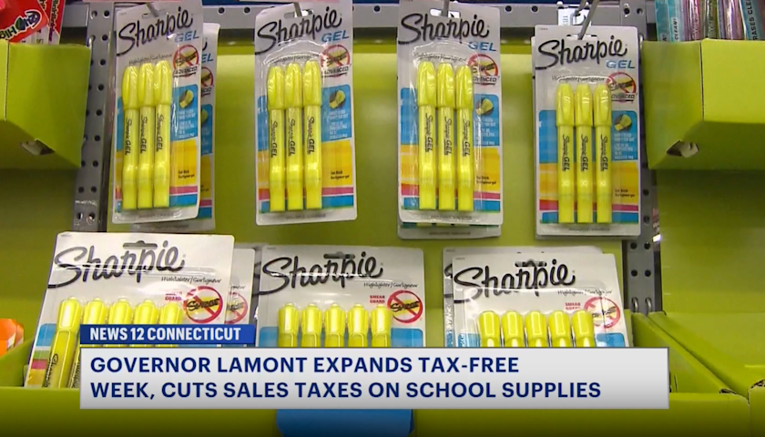 Video thumbnail for Lamont expands Sales Tax-Free Week, cut sales tax on school supplies