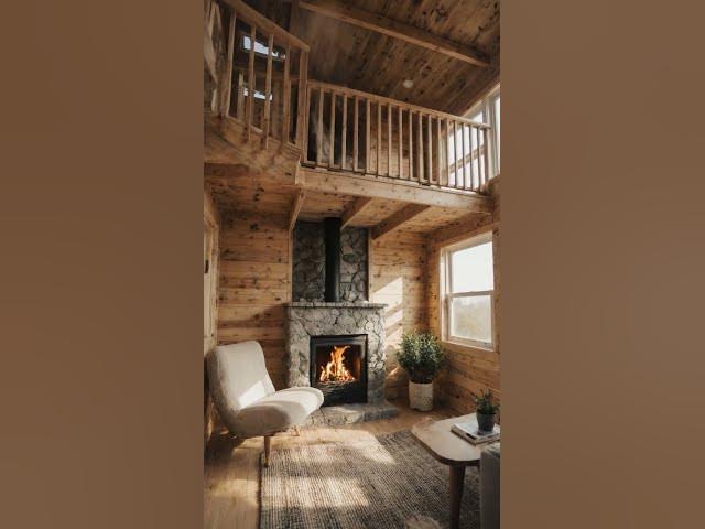 Video thumbnail for Double-Story Tiny Home Tour: Built-In Fireplace & Loft Balcony  #tinyhome #interiordesign #home