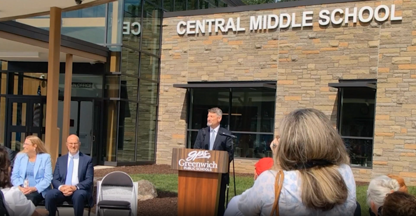 Video thumbnail for Ribbon-cutting ceremony held for Greenwich middle school