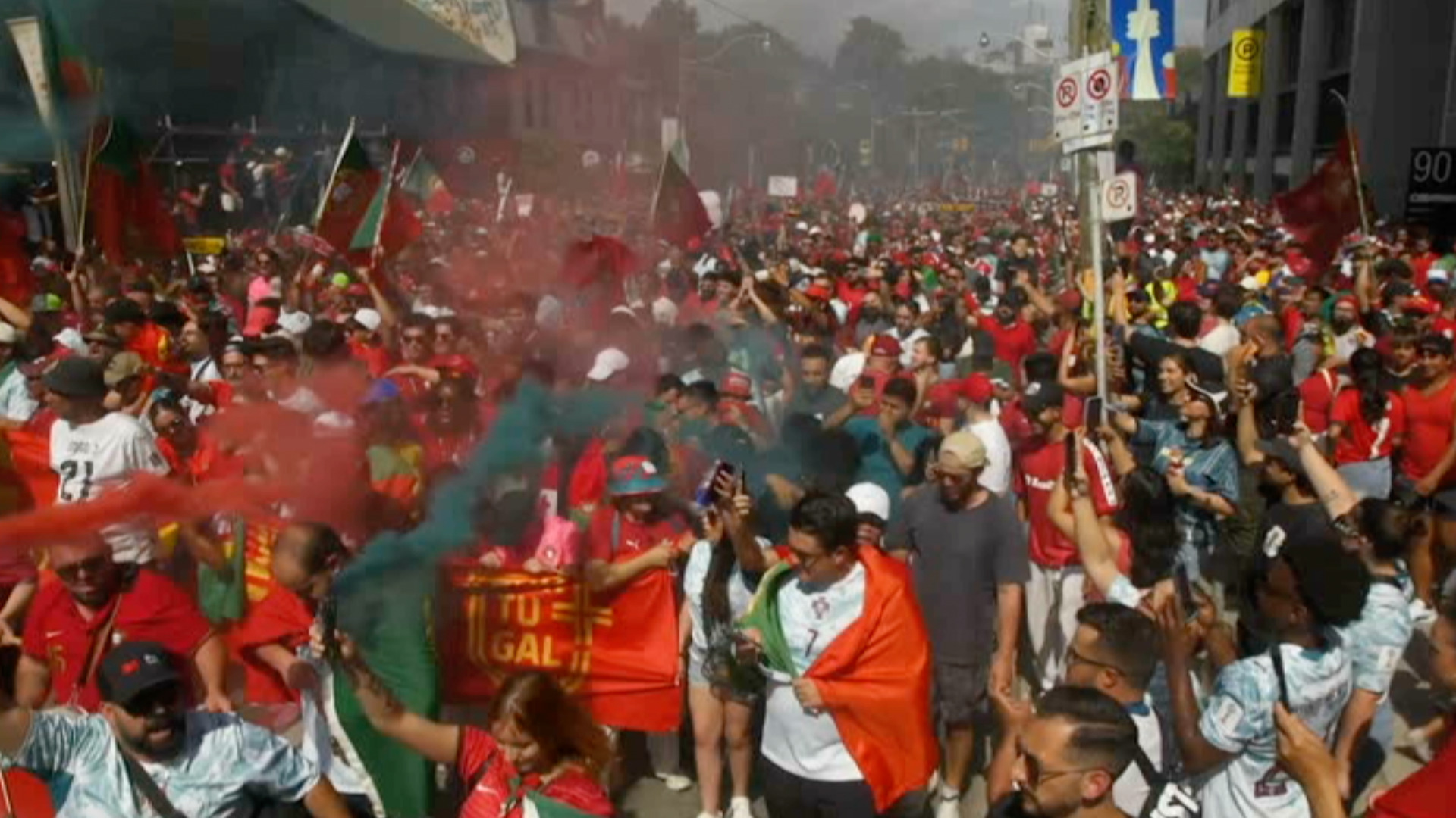 Video thumbnail for Portugal fans gather ahead of Ronaldo-Modric clash