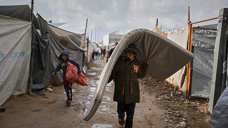 Video thumbnail for First strong winter rains soak Gaza's makeshift shelters