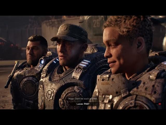 Video thumbnail for Gears of War: E-Day - Act 2 Chapter 5: Marcus Meets Commander Zee - Corpsor Rips Airfield Cutscene