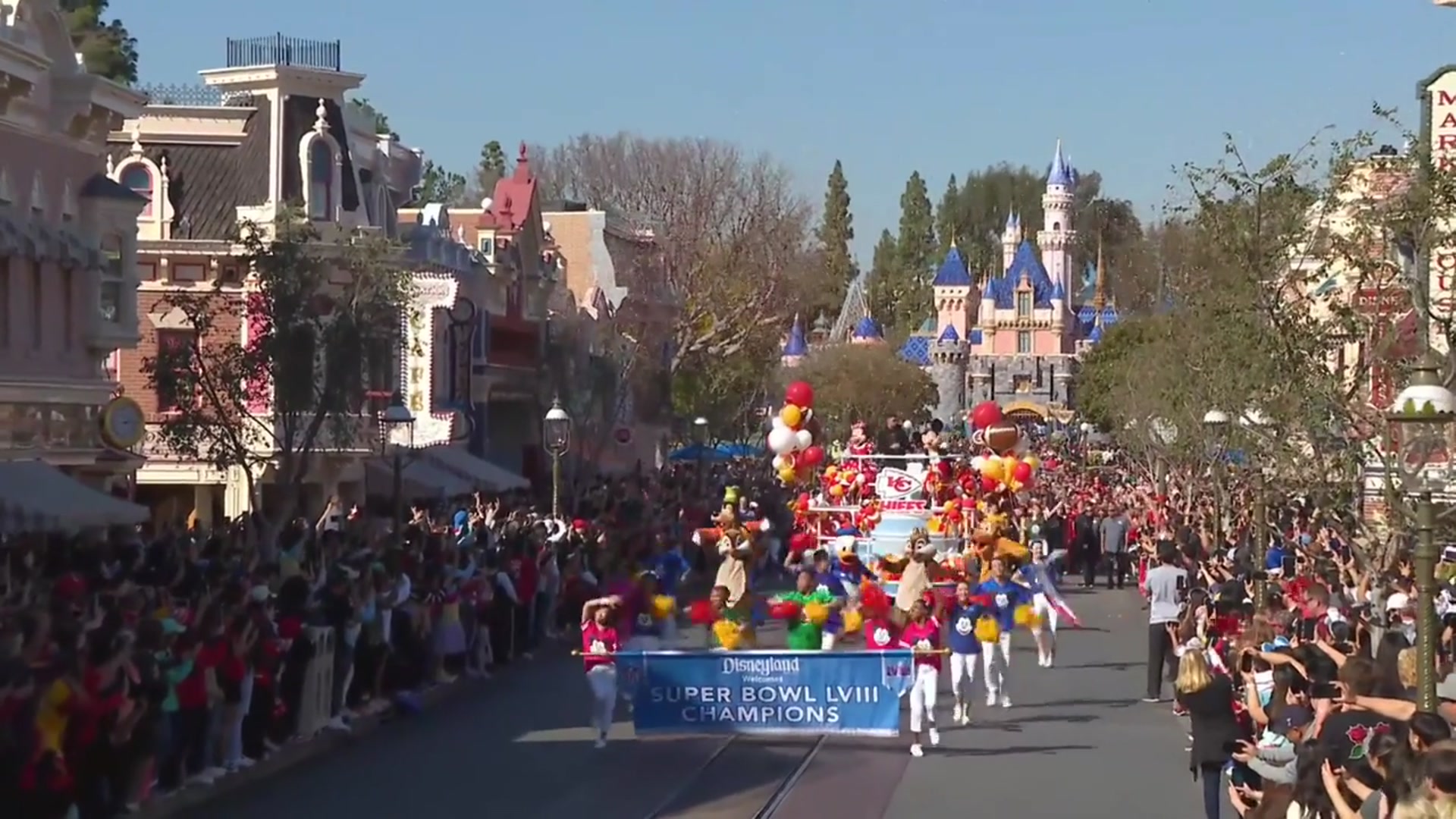 'Video thumbnail for Patrick Mahomes Celebrates Super Bowl Win at Disneyland'