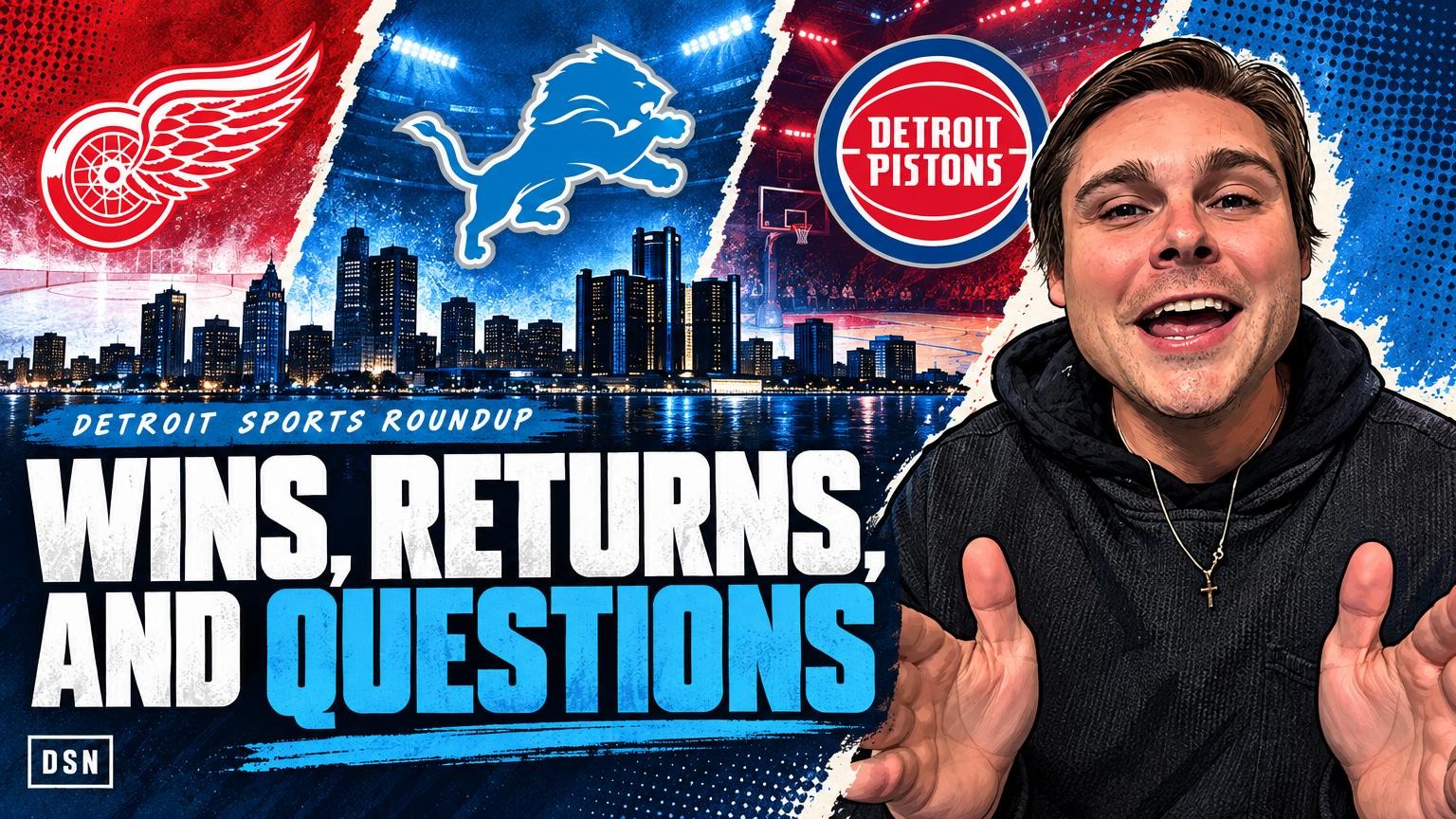 Video thumbnail for Red Wings get their first win, Brian Branch offers the Lions a boost, and the Pistons open preseason with a shrug
