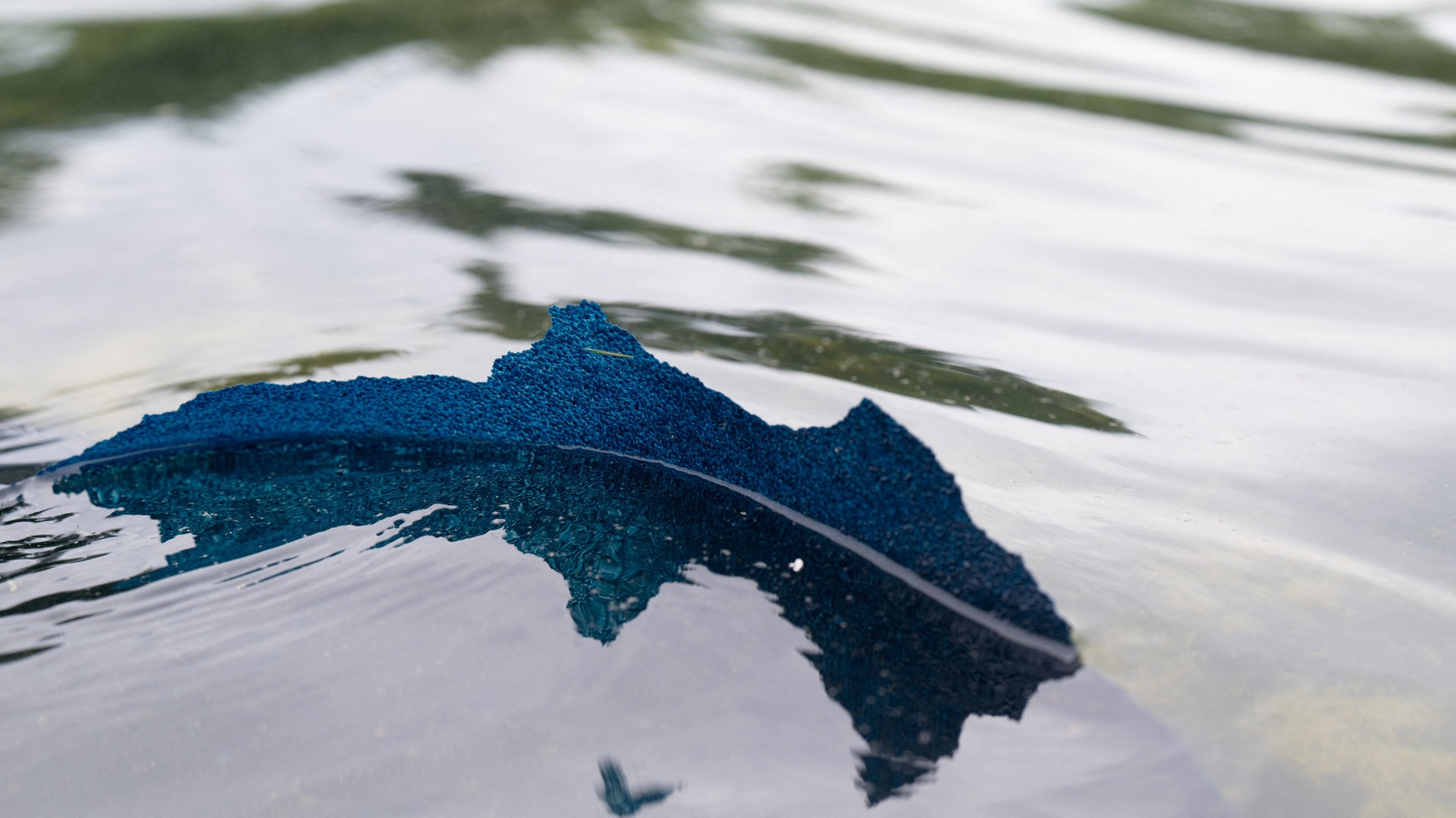 Video thumbnail for Blue liner floats to surface of newly renovated Reflecting Pool